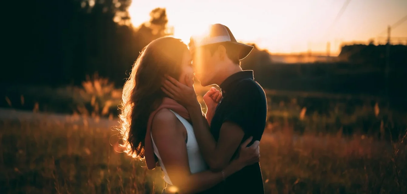 Photo by Chen man and woman kissing during sunset