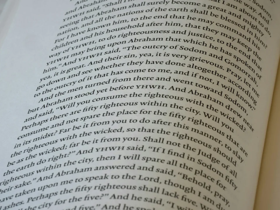Close-up of an open book with text.